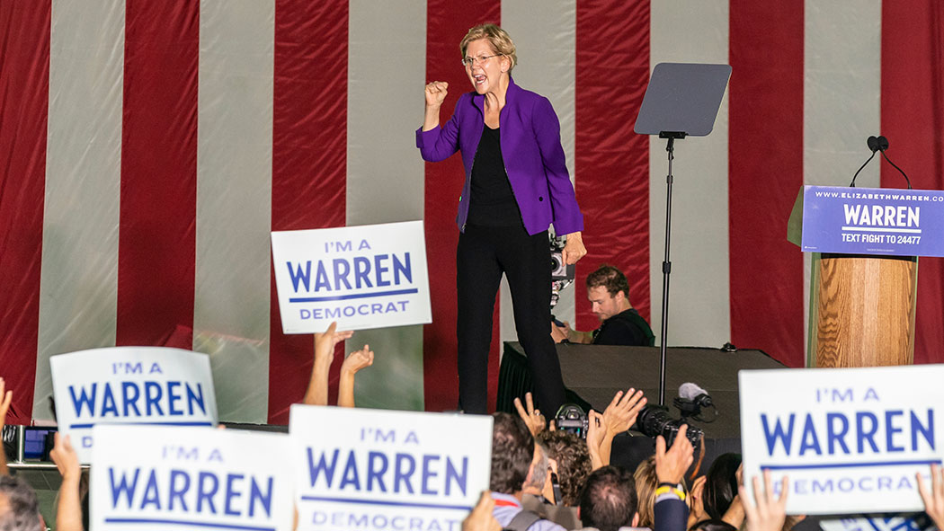 Democratic presidential candidate U.S. Sen. Elizabeth Warren speaks during a rally in Washington Square Park. 