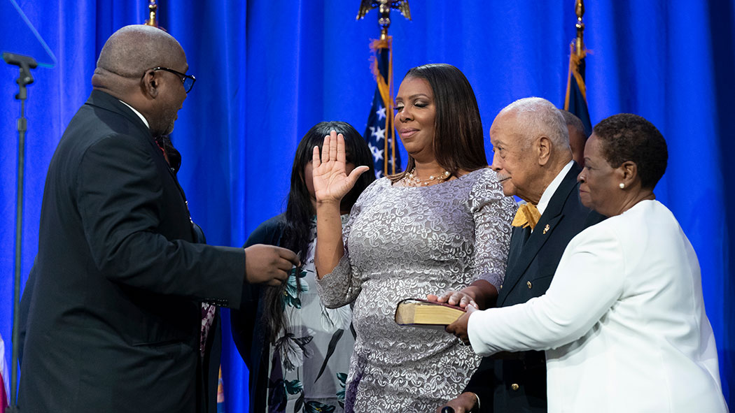 Attorney General Letitia James taking the oath of office.