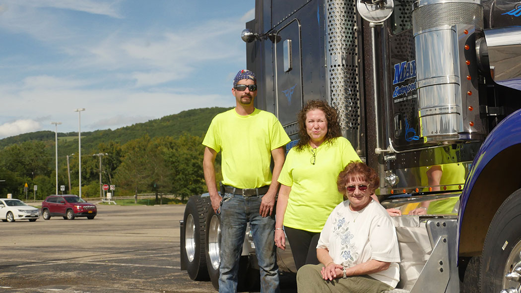 From left, Andrew Jefferds and Christine Jefferds own a metal fabrication company and Andrew works as a trucker. Kim McDowell owns a trucking business in Allegany County. “I think there needs to be some attention (to rural areas),” Christine says. “I wish