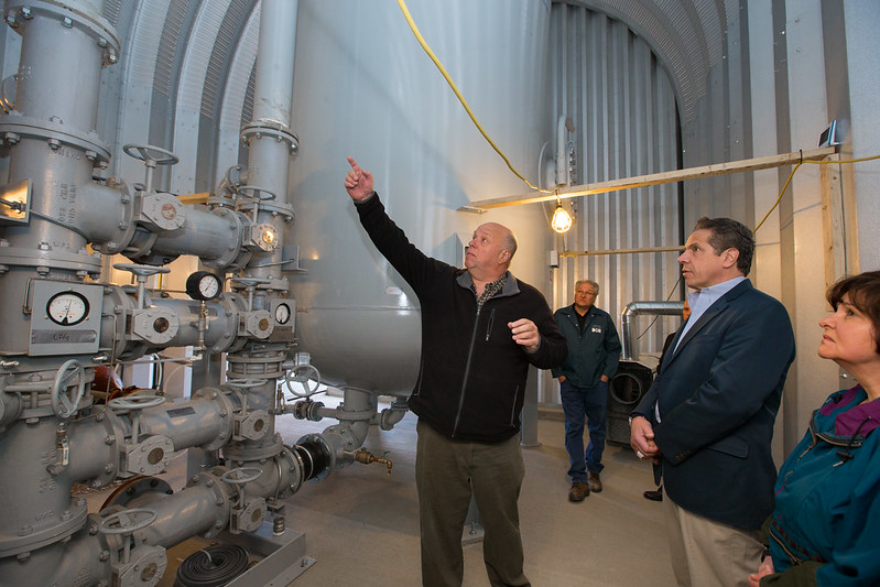 Former Gov. Cuomo touring the Hoosick Falls water filtration system.