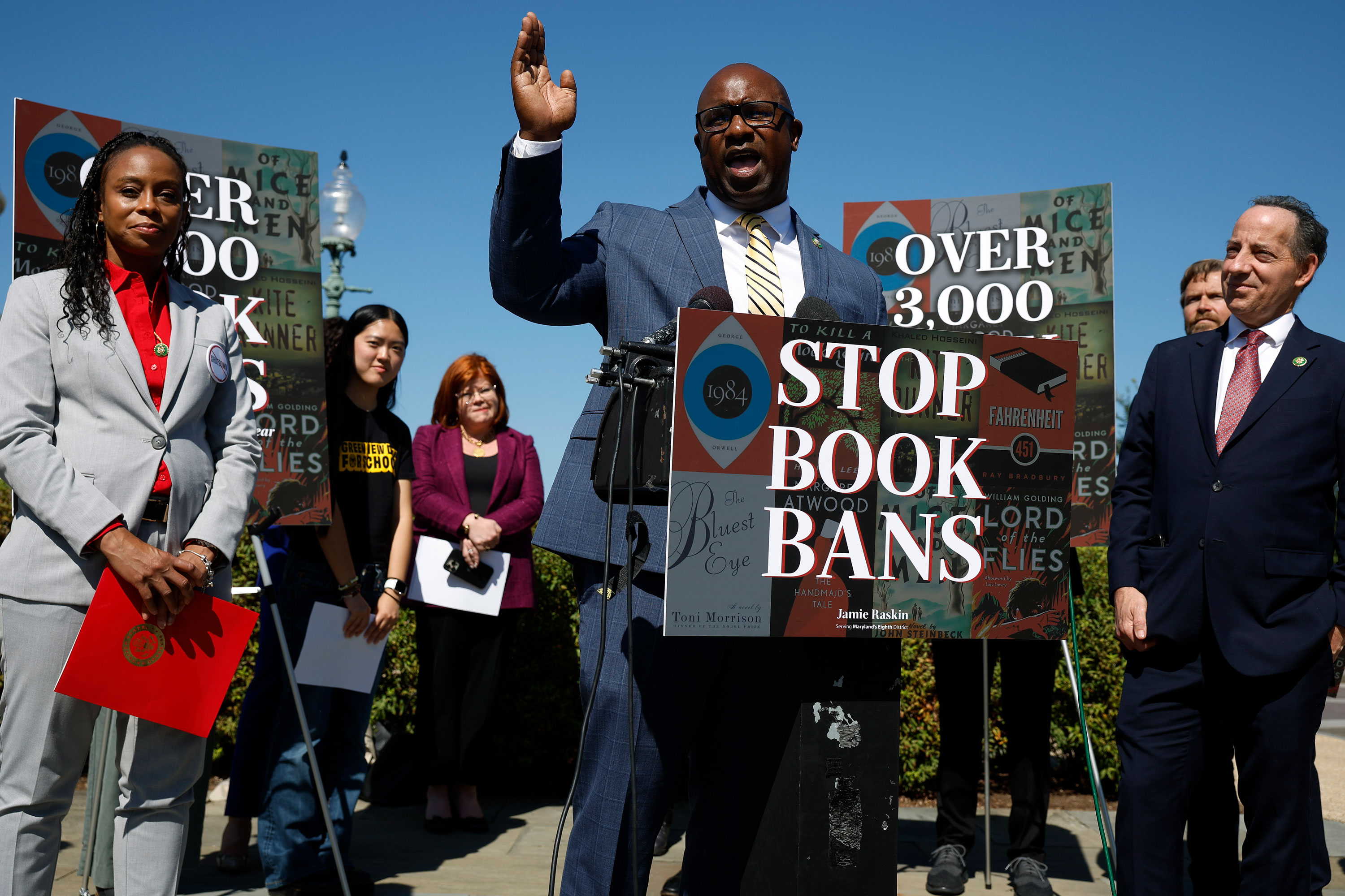Rep. Jamaal Bowman speaks at a Banned Book Week press conference in September. He says his progressive stances will speak for themselves.