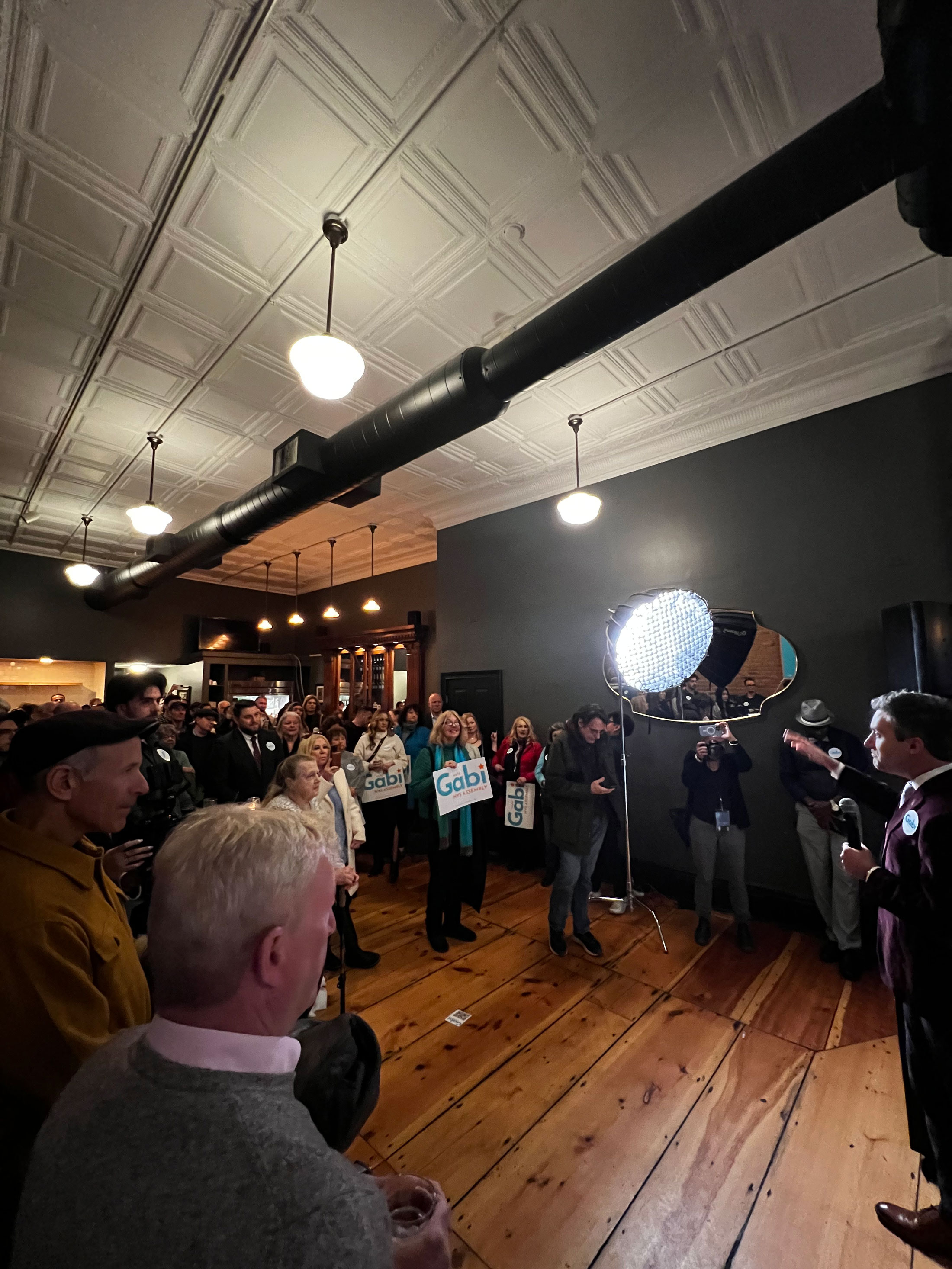State Sen. James Skoufis speaks at Gabi Madden’s Assembly campaign launch party in February.