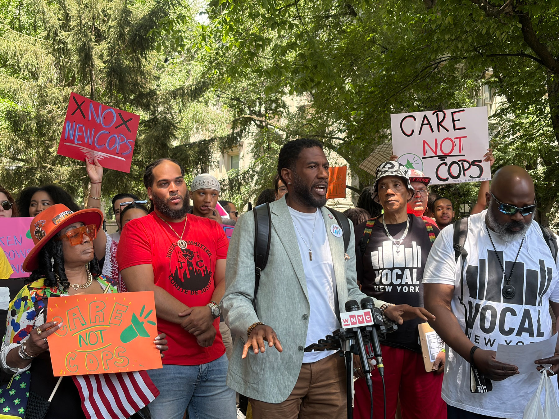 Public Advocate Jumaane Williams spoke at a rally to push back on the mayor’s plan to add more cops.