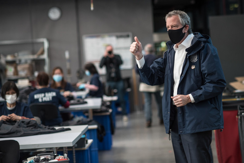 Mayor de Blasio in his mask.