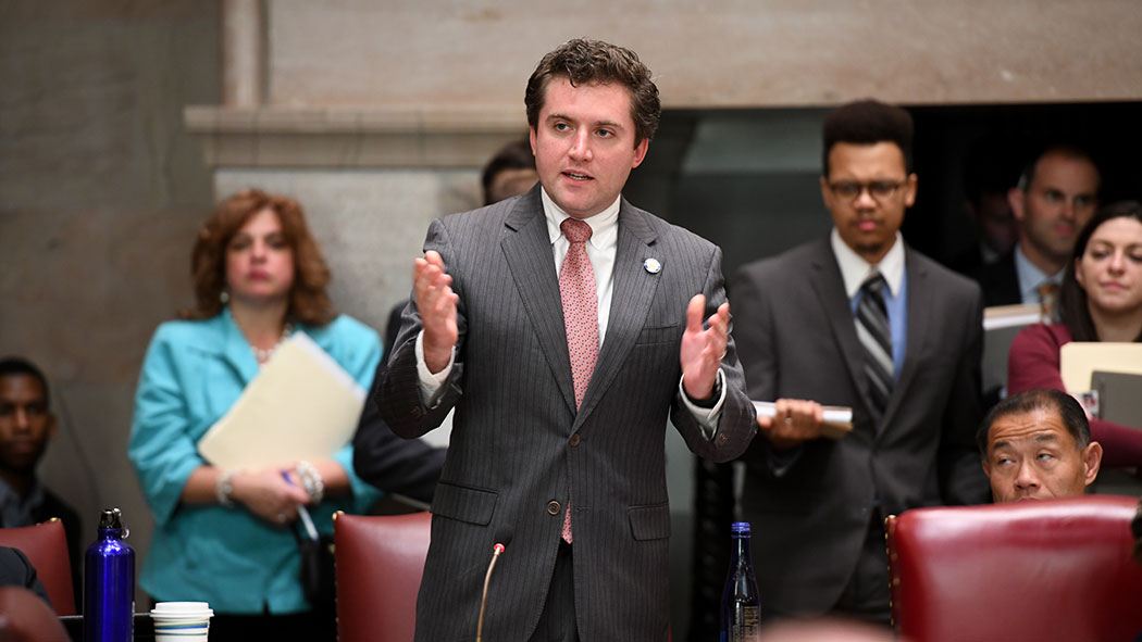 Skoufis on senate floor photo.