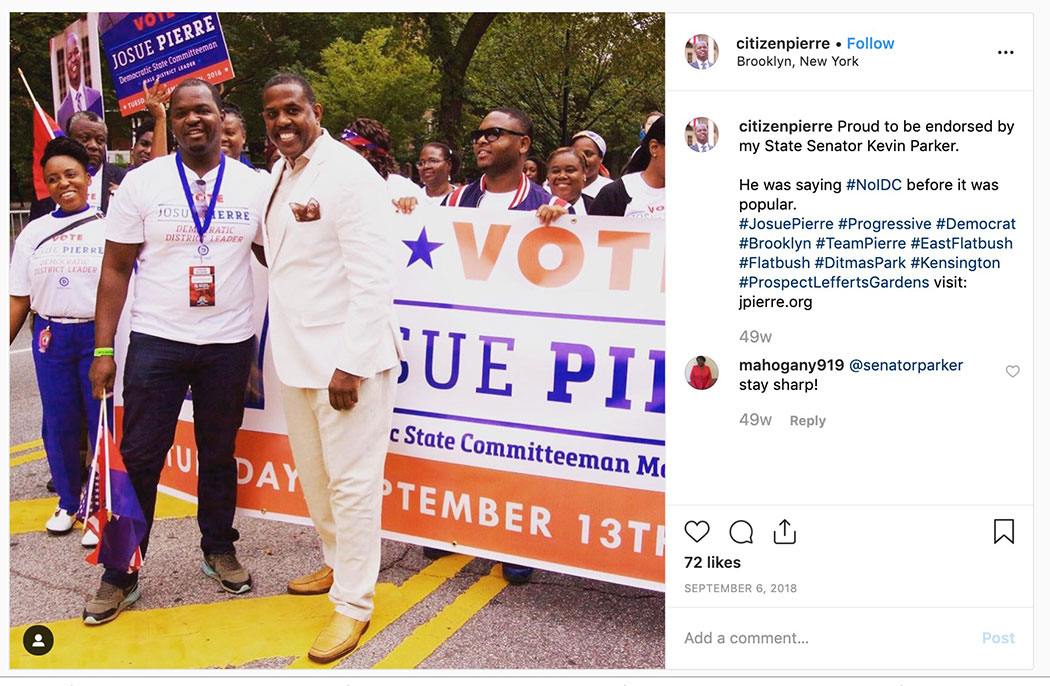 A photo of Josh Pierre and state Sen. Kevin Parker, in one of Pierre's Facebook posts.