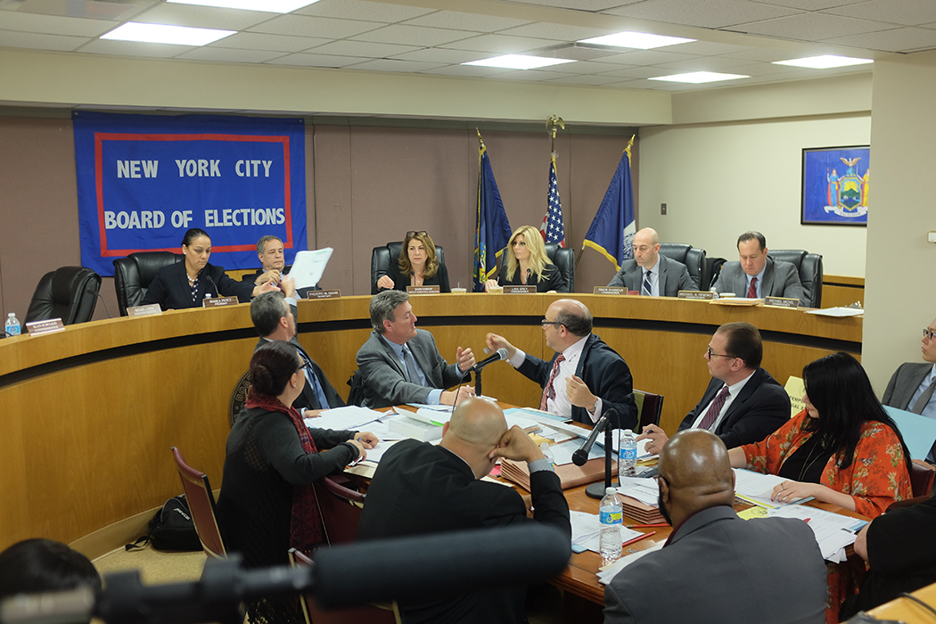 In May of 2016, disenfranchised voters and activists appeared before the NYC Board of Elections to protest irregularities in registering voters and counting affidavit ballots.