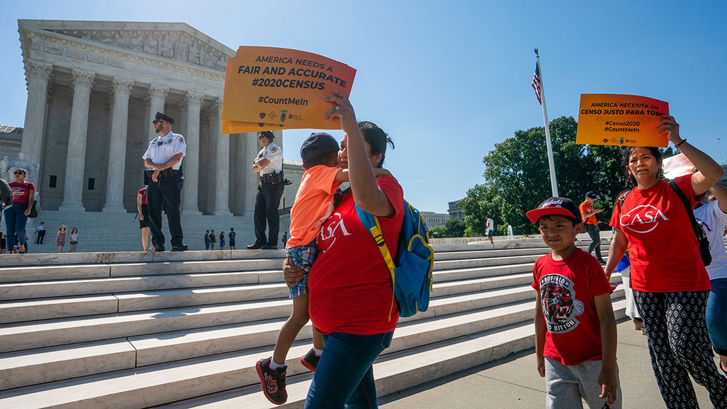 Demonstrators gathered at the Supreme Court as justices finish the term with key decisions on gerrymandering and a census case involving an attempt by the Trump administration to ask everyone about their citizenship status in the 2020 census, on Capitol H