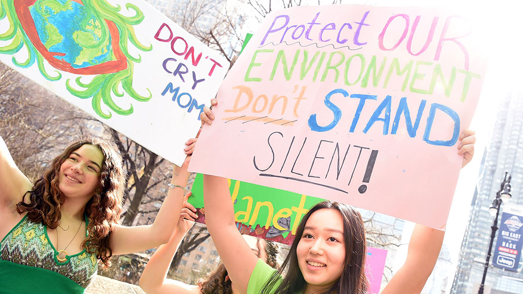 Students protesting during the New York City march for action on climate change in March.