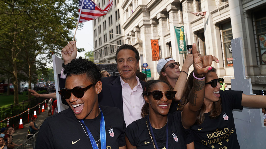 Cuomo at the ticker tape parade celebrating the U.S. women's soccer team's World Cup win.