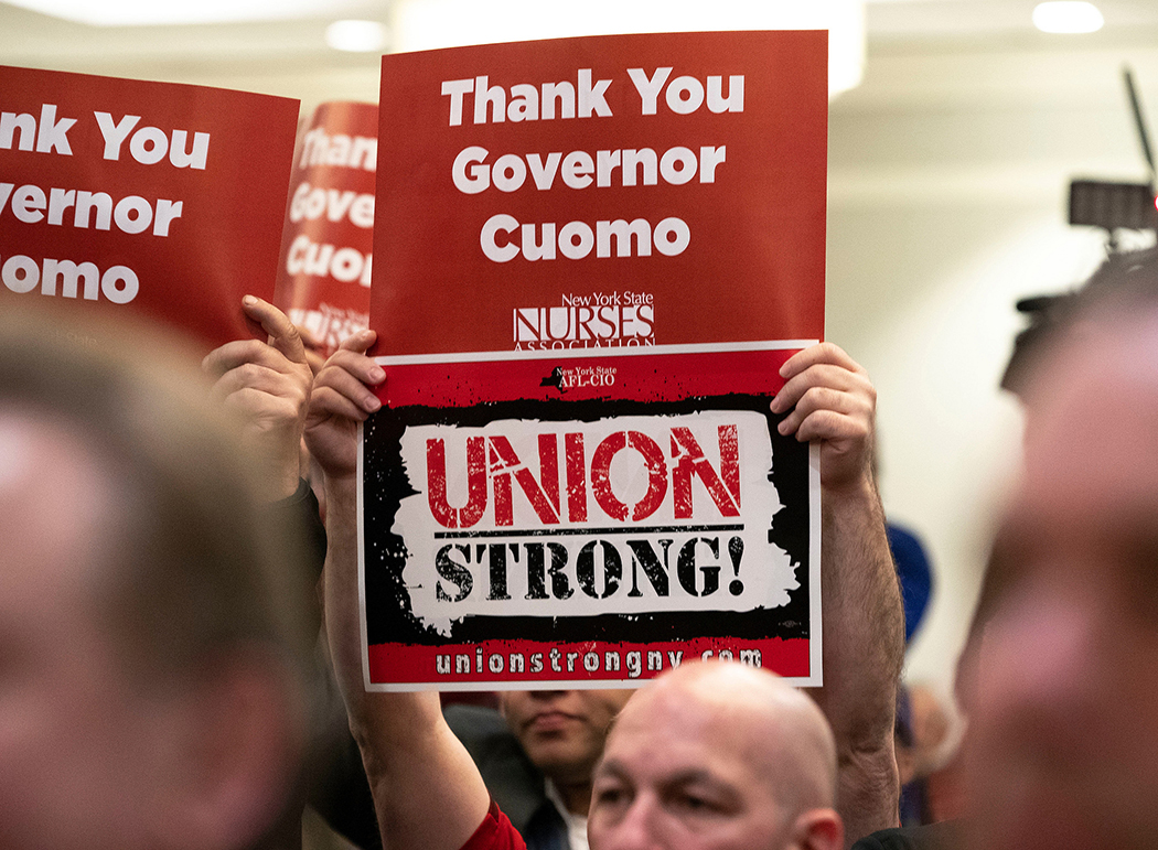 Union supporters during Gov. Andrew Cuomo's remarks at a New York State Nurses Association rally in Albany.