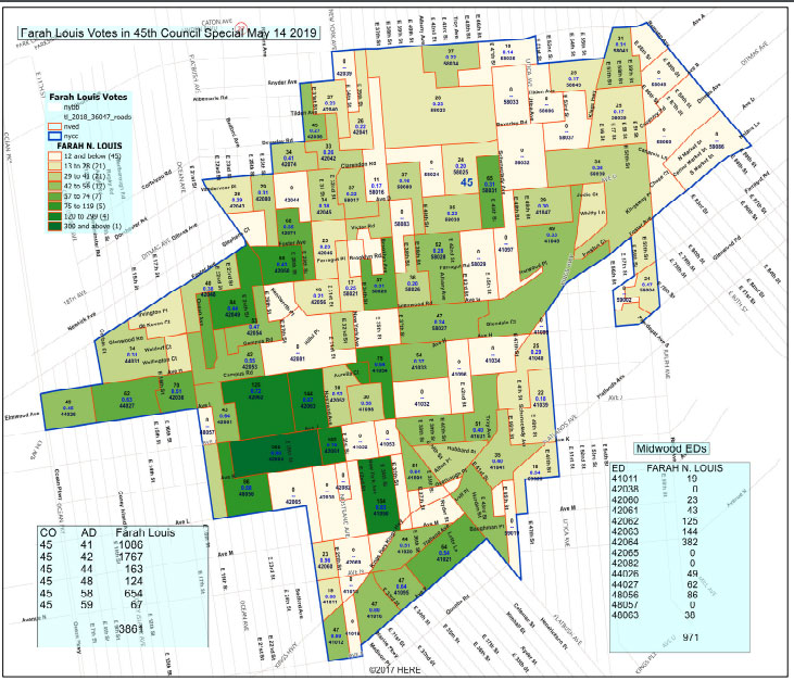 This map based on New York City Board of Election data shows that Louis received a large portion of her votes from areas west of Flatbush Avenue, where many Jewish voters live — where a stronghold of votes for President Donald Trump came from in the 2016 