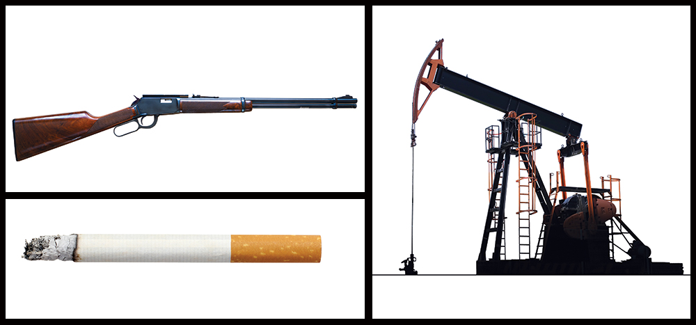 Guns, cigarette and fossil fuels