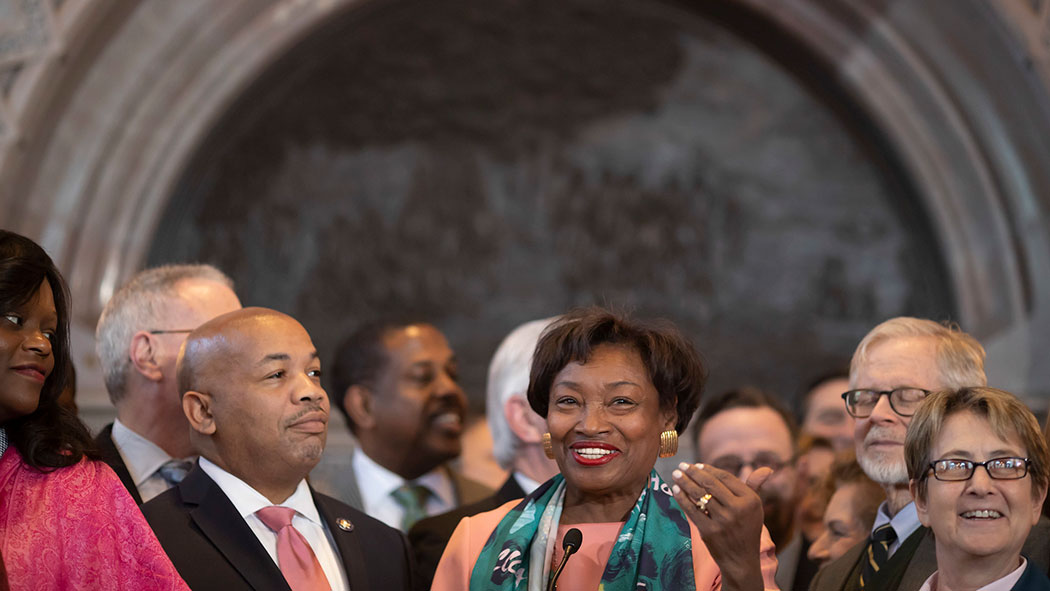 Stewart-Cousins and Heastie announce historic women's health care protections.