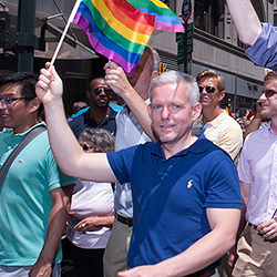 New York City Councilman Jimmy Van Bramer dancing in the gay pride parade