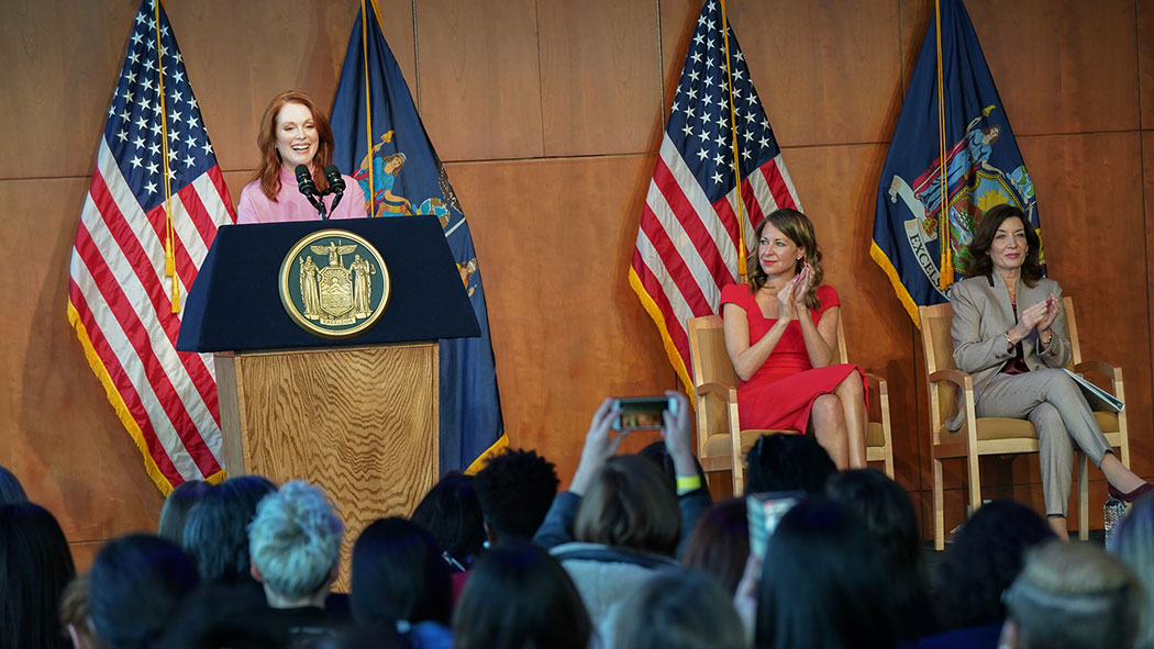 Julianne Moore at the unveiling of Cuomo's 2019 Women's Justice Agenda.