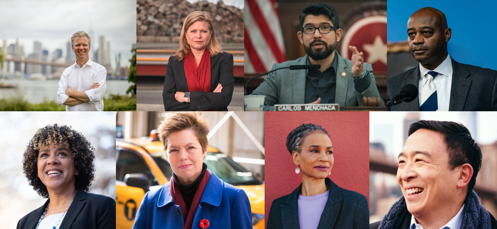 Shaun Donovan, Kathryn Garcia, Carlos Menchaca, Ray McGuire, Dianne Morales, Loree Sutton, Maya Wiley, and Andrew Yang