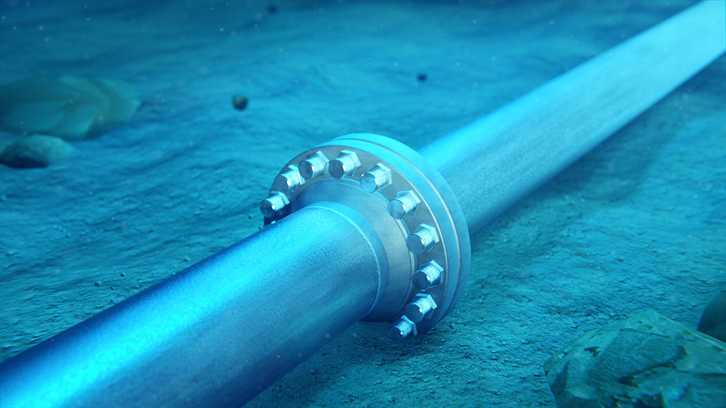 A 3D rendering of a subsea pipeline.
