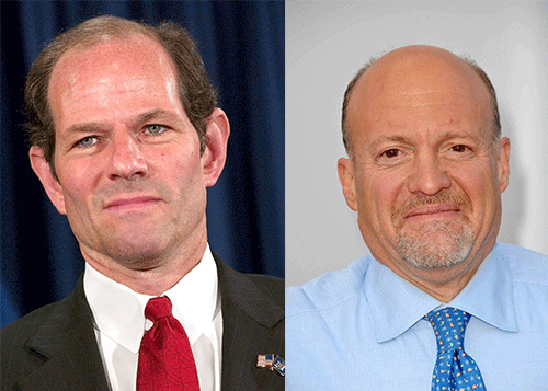 Former Governor of New York Eliot Spitzer (left) and "Mad Money" host Jim Cramer (right)