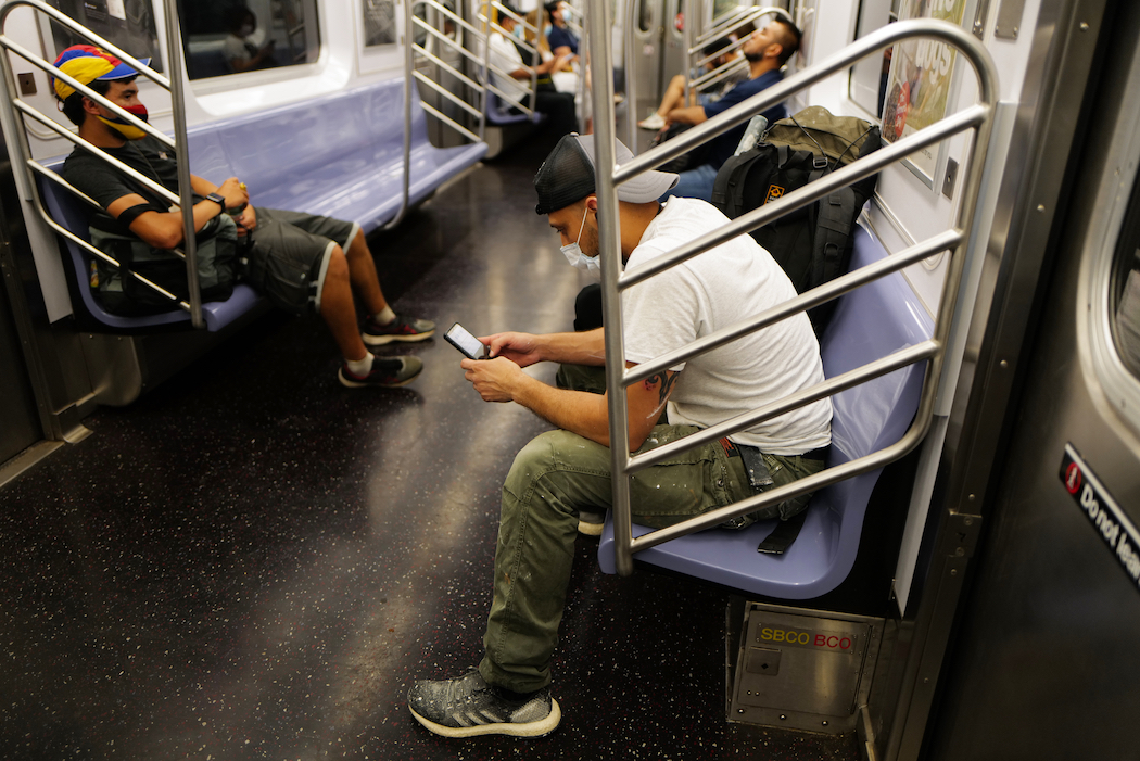 A quieter than usual subway car on July 25th.