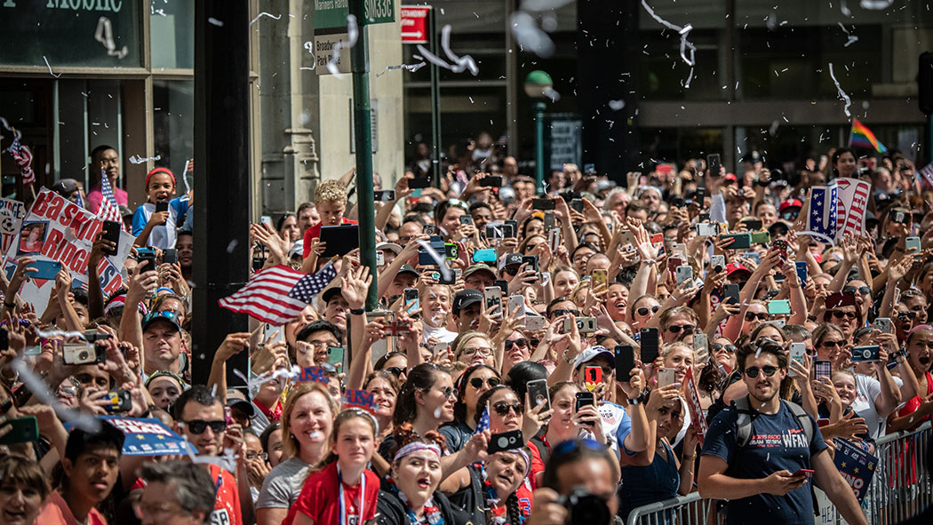 Mayor Bill de Blasio and First Lady Chirlane McCray host and march in a Canyon of Heroes Ticker-Tape Parade in honor of the United States Women’s National Soccer Team on Broadway in Manhattan on Wednesday, July 10, 2019.