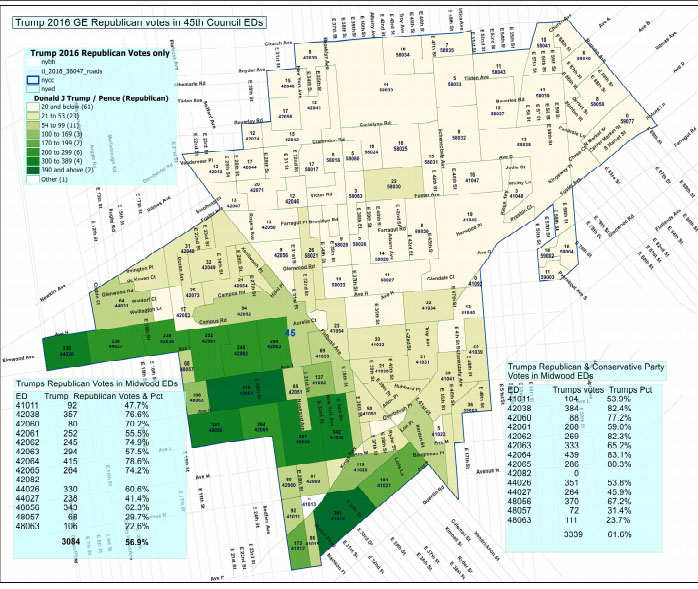 This map based on New York City Board of Election data reveals where votes for President Donald Trump were cast during the 2016 election. 