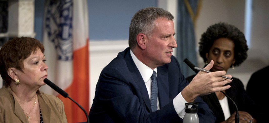 Mayor Bill de Blasio, Deputy Mayor Herminia Palacio and then-Administration for Children’s Services Commissioner Gladys Carrion hosted a press conference to update New Yorkers on the Zymere Perkins case in 2016.
