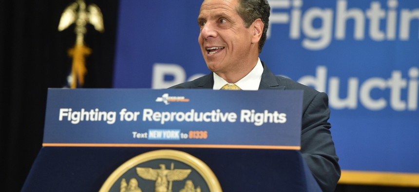 Gov. Andrew Cuomo at a rally following President Donald Trump's decision Monday night to nominate Brett Kavanaugh to the U.S. Supreme Court.