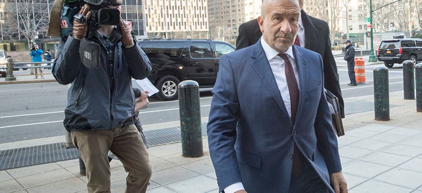 Alain Kaloyeros, the ex-president of the State University of New York's Polytechnic Institute, arrives for his sentencing at Manhattan Federal court.