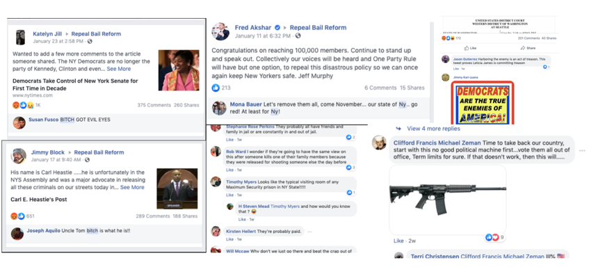 Screenshots from the bail reform facebook group.