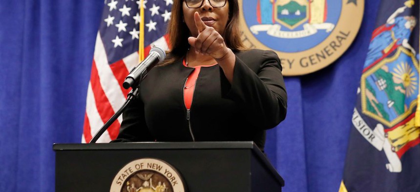 New York State Attorney General Letitia on August 6th taking questions after announcing that New York State will sue the NRA. after announcing