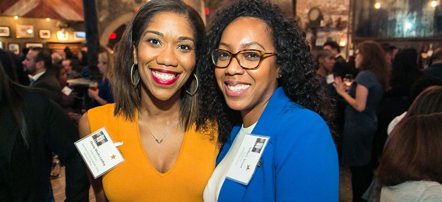 From left, 40 Under 40 Rising Star Ebony Meeks-Laidley, senior advisor to New York City Council Speaker Corey Johnson; 40 Under 40 Rising Star India Sneed, associate at Greenberg Traurig.