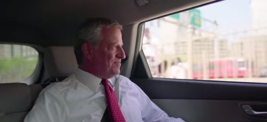 A screenshot from Bill de Blasio's presidential campaign announcement.