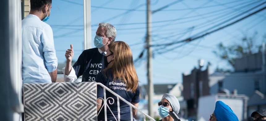 Mayor Bill de Blasio and NYC Census 2020 Director Julie Menin doing census outreach in queens.