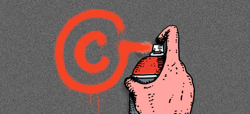 A can of graffiti spraying the copyright symbol