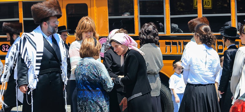 Members of the Hasidic community in Brooklyn's Williamsburg neighborhood.