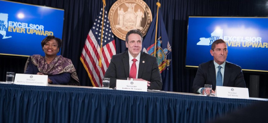 State Senators Andrea Stewart-Cousins and Jeff Klein with Andrew Cuomo