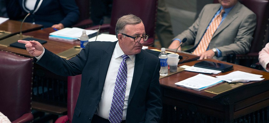 State Sen. John DeFrancisco arguing on the floor of the New York Senate.