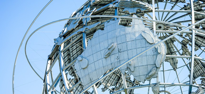 A closeup of the Queens unisphere