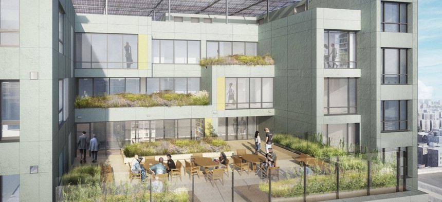 A rendering of the supportive housing project Clarke Place.