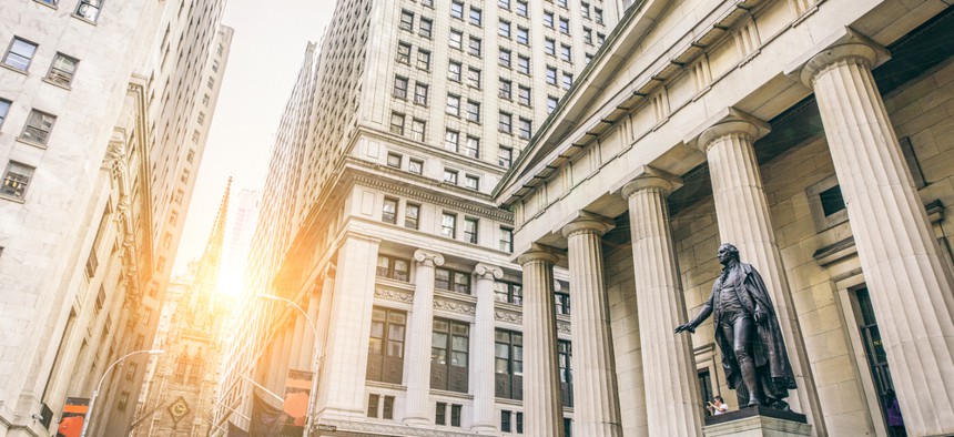 Sunrise on Wall Street in New York City