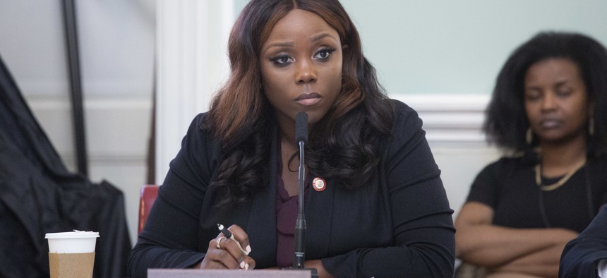 New York City Councilwoman Farah Louis attends commitee hearing