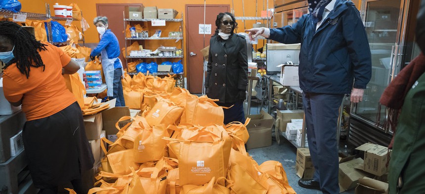 Mayor Bill de Blasio visits The Campaign Against Hunger food pantry on April 14th.