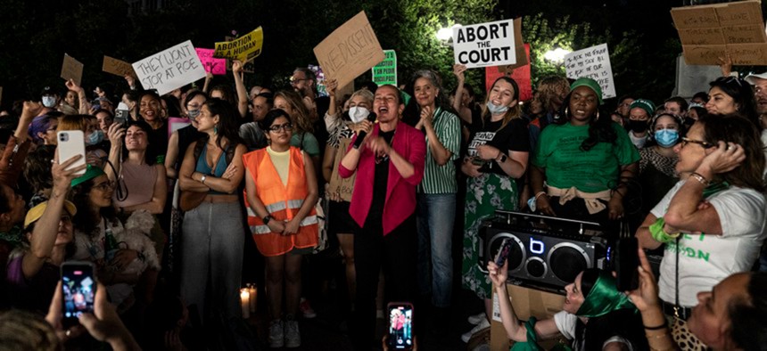Hundreds of protesters gathered in Union Square to protest after the U.S. Supreme Court decision to overturn Roe v. Wade.