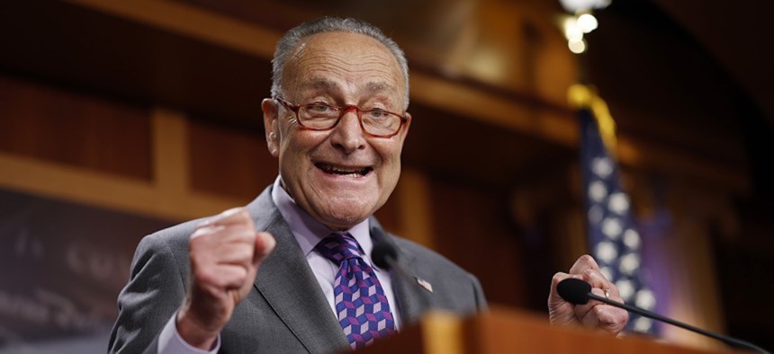 Senate Majority Leader Charles Schumer (D-NY) holds a news conference on July 19.