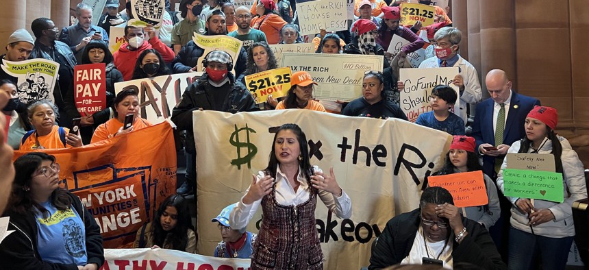 Elected officials and advocates rally for increased taxes on the wealthy
