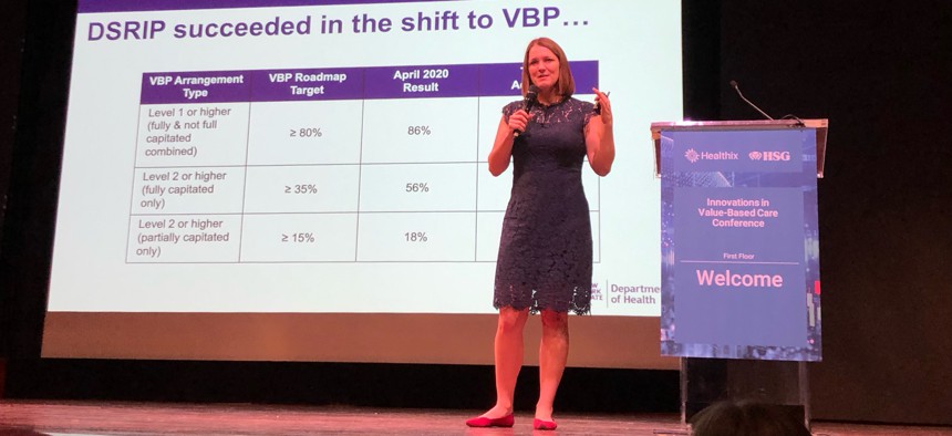 Amanda Lothrop, Medicaid chief operating officer at the state Department of Health speaks to attendees at Healthix’s “Innovations in Value-Based Care” conference on Wednesday.