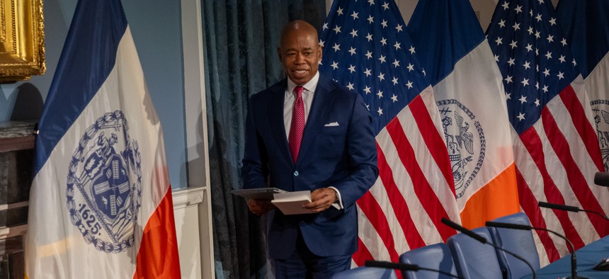 New York City Mayor Eric Adams attends a press conference at City Hall on Nov. 14, 2023.