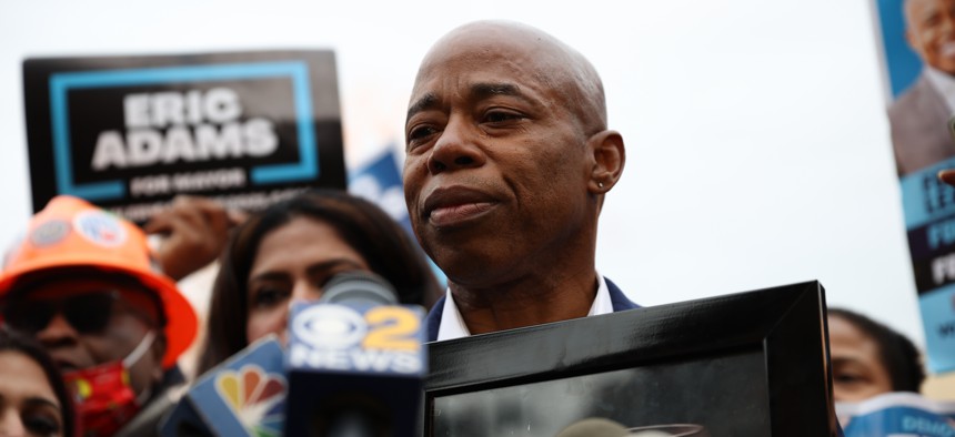 Eric Adams campaigns in November 2021.
