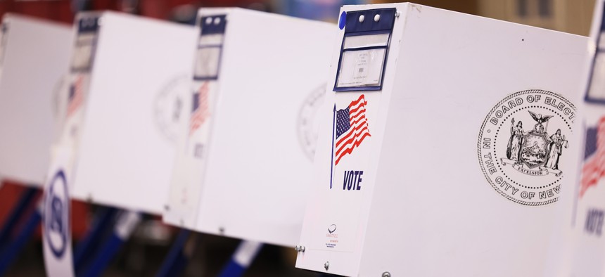 Voting booths at P.S. 10 in Park Slope during the August 23, 2022 primary election.